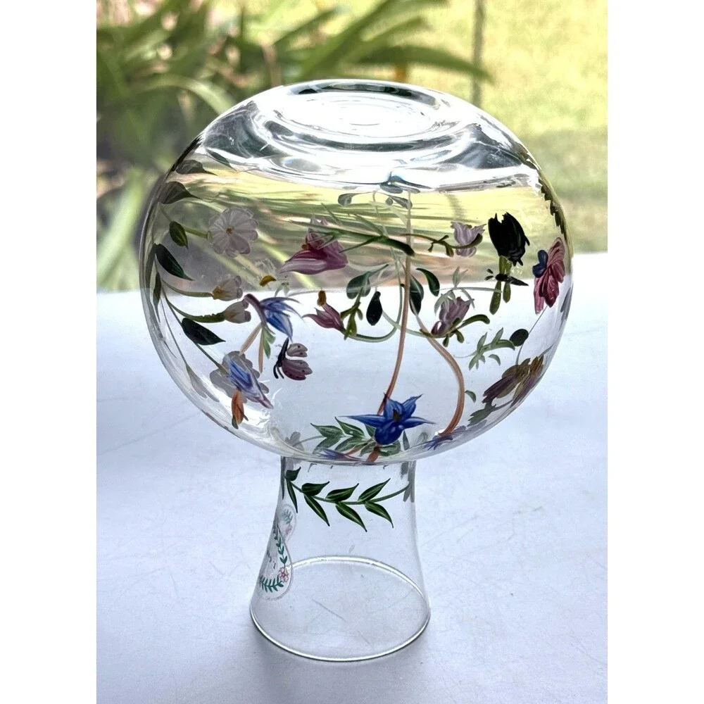 Vintage Hand Painted I.Godinger & Co Glass Tumble Up Floral & Insects Signed